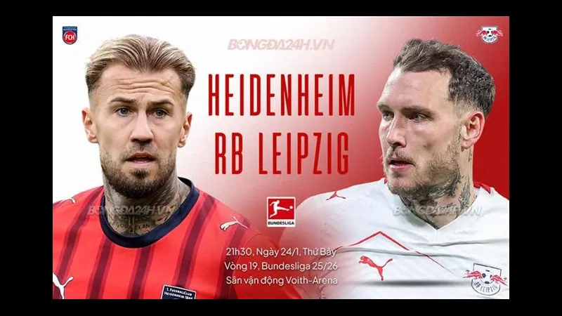 Cầu thủ Heidenheim và RB Leipzig tranh chấp bóng trên sân
