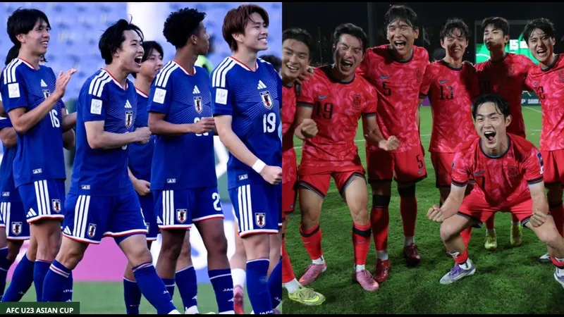 Cầu thủ U23 Nhật Bản tung cú sút mạnh vào khung thành U23 Trung Quốc